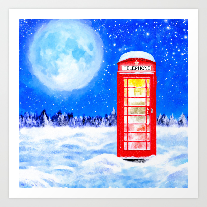 Winter In Great Britain Red Telephone Box Artwork Art Print By