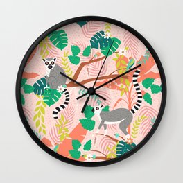 Lemurs in Pink Jungle Wall Clock