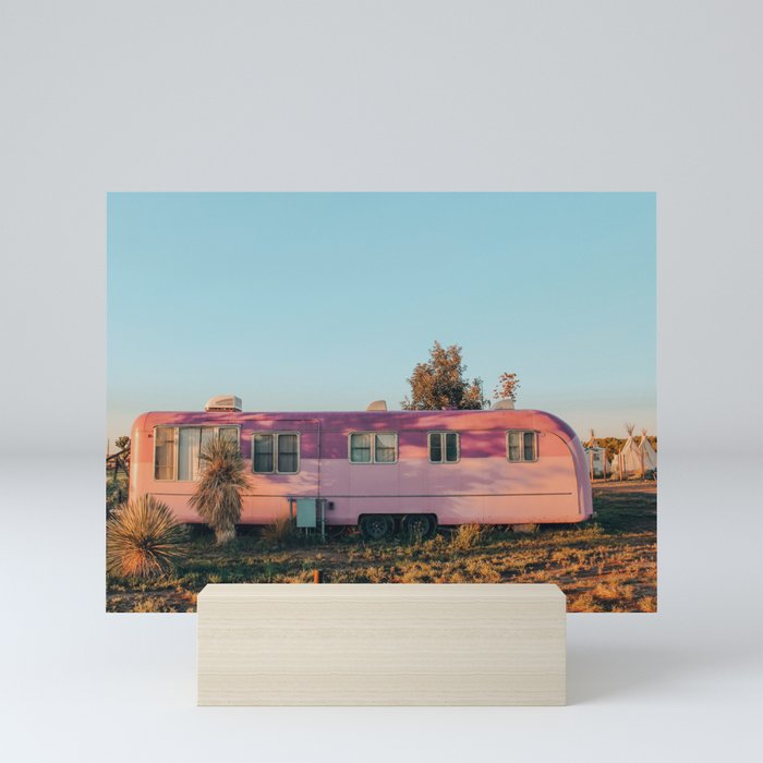 Purple travel trailer in Marfa, West Texas Mini Art Print