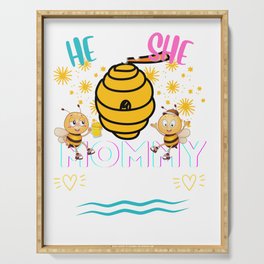Funny Womens Gender Reveal He Or She Mommy To Bee Matching Family Baby Party Gifts For Mom Serving Tray