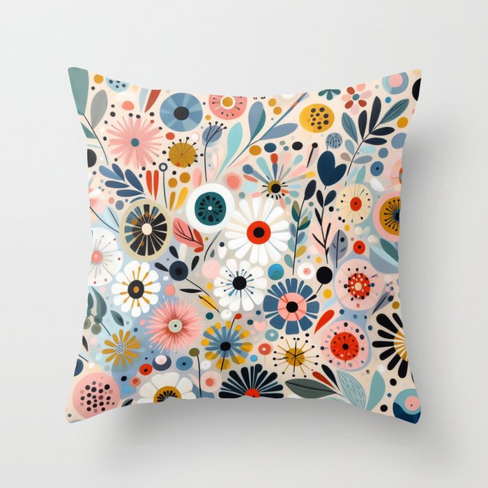 Whimsical scattered daisies.  Throw Pillow