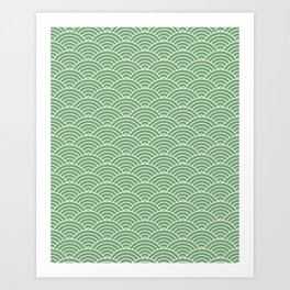 Japanese Waves Pattern Green Art Print