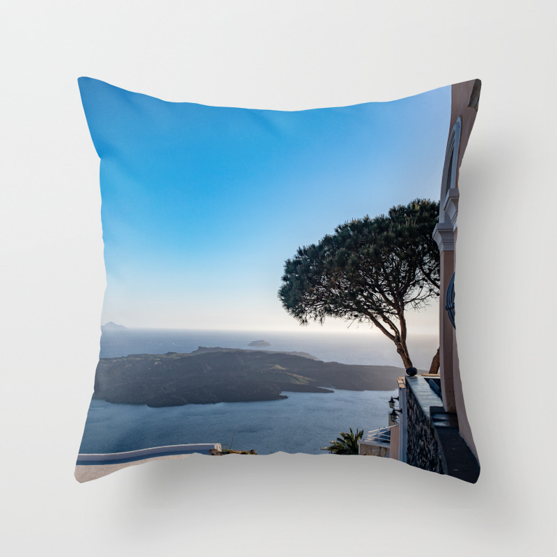 Lone Tree In Thira View Of Volcano In Santorini Throw Pillow By Joshtravelstheworld Society6