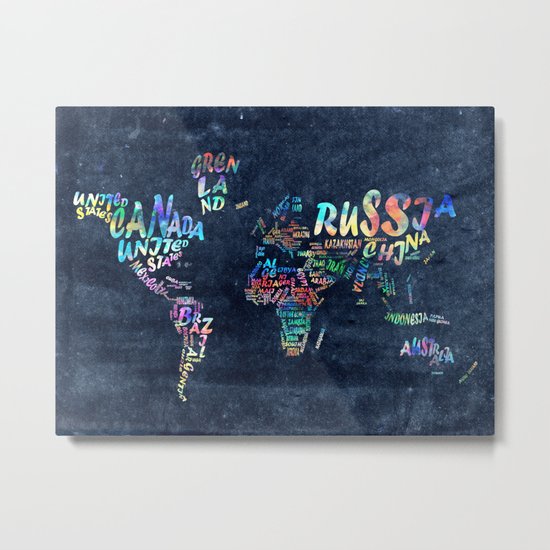 world map typography watercolor 4 Metal Print