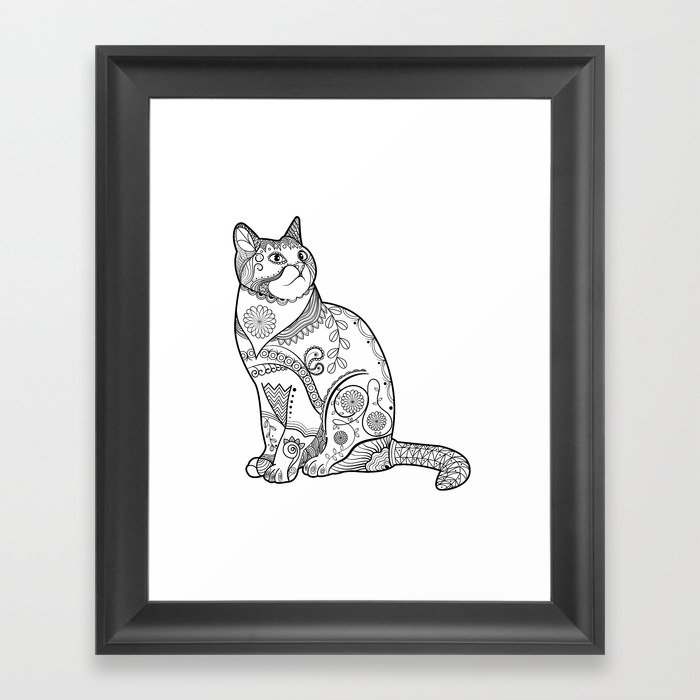 Cute Line Art Cat Framed Art Print