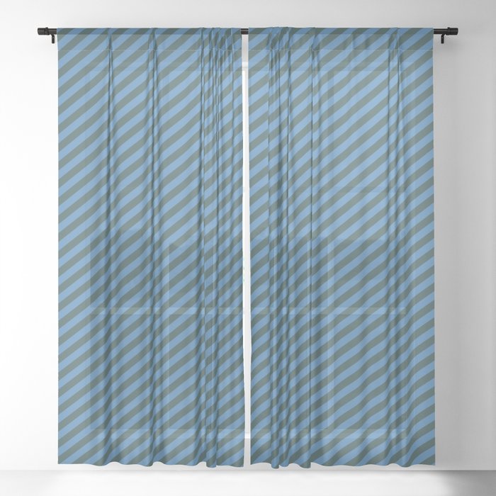 Blue and Dark Slate Gray Colored Lines Pattern Sheer Curtain
