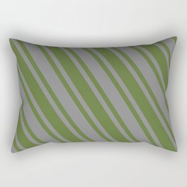 [ Thumbnail: Grey and Dark Olive Green Colored Pattern of Stripes Rectangular Pillow ]