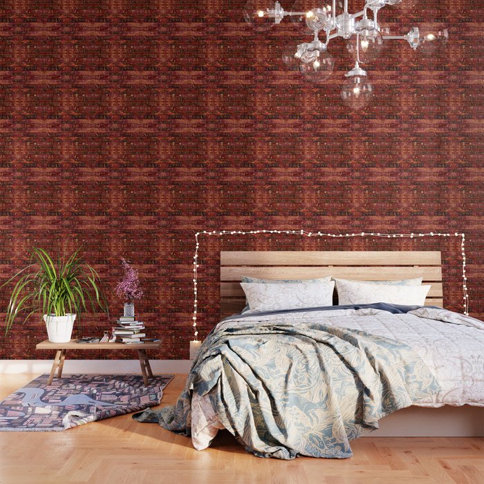 Egyptian Hieroglyphs Gold On Red Painted Texture Wallpaper