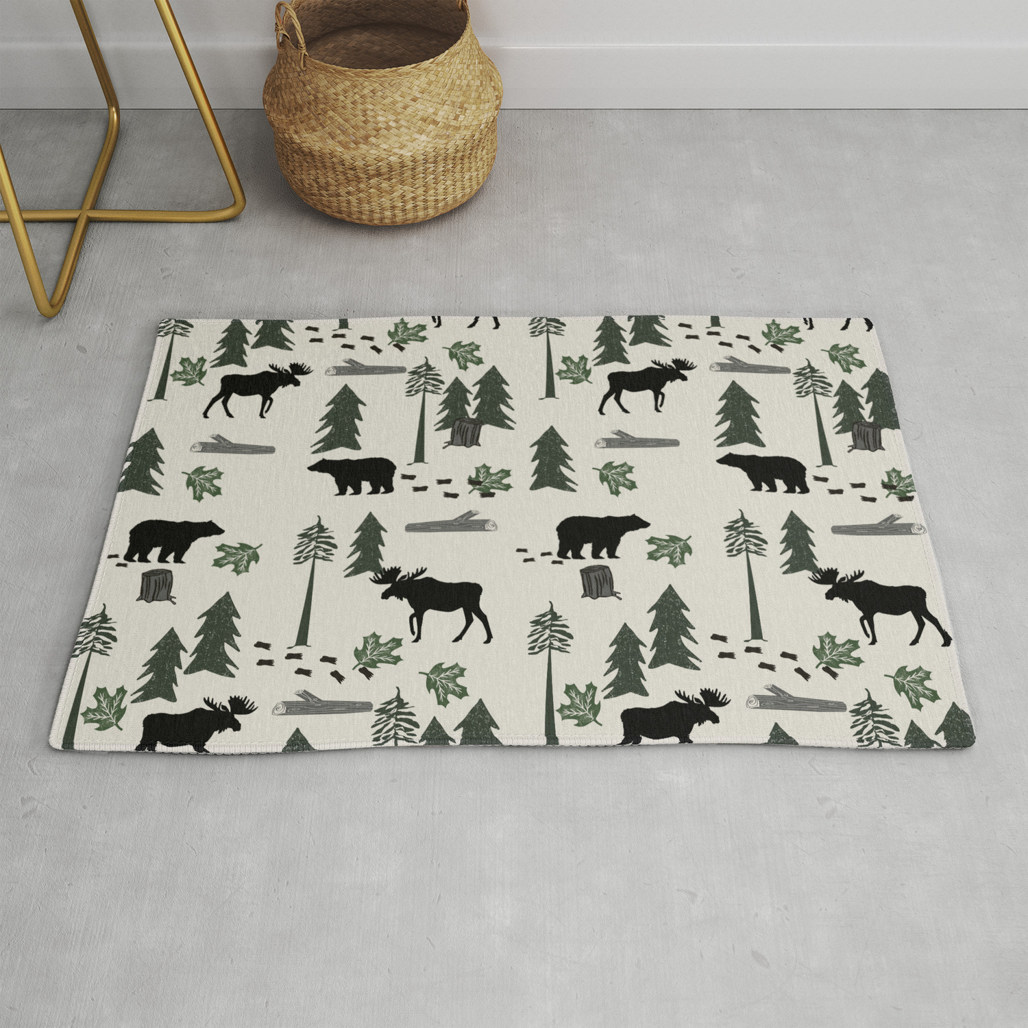 Camping Woodland Forest Nature Moose Bear Pattern Nursery Gifts Camping Woodland Forest Nature Moose
