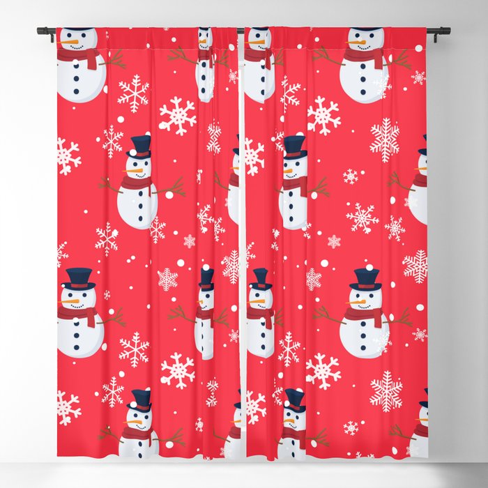 Vector Seamless Christmas Pattern with Snowman, Snow. Winter Simple, Stylish Scandinavian Repeat Texture 03 Blackout Curtain