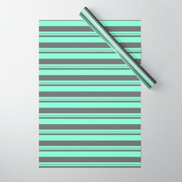 [ Thumbnail: Aquamarine & Dim Gray Colored Lines Pattern Wrapping Paper ]