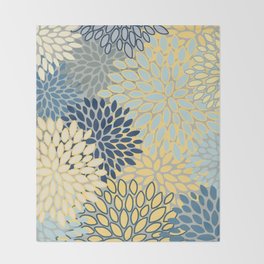 Floral Print, Yellow, Gray, Blue, Teal Throw Blanket