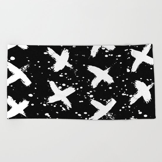 X Paint Spatter Black and White Beach Towel