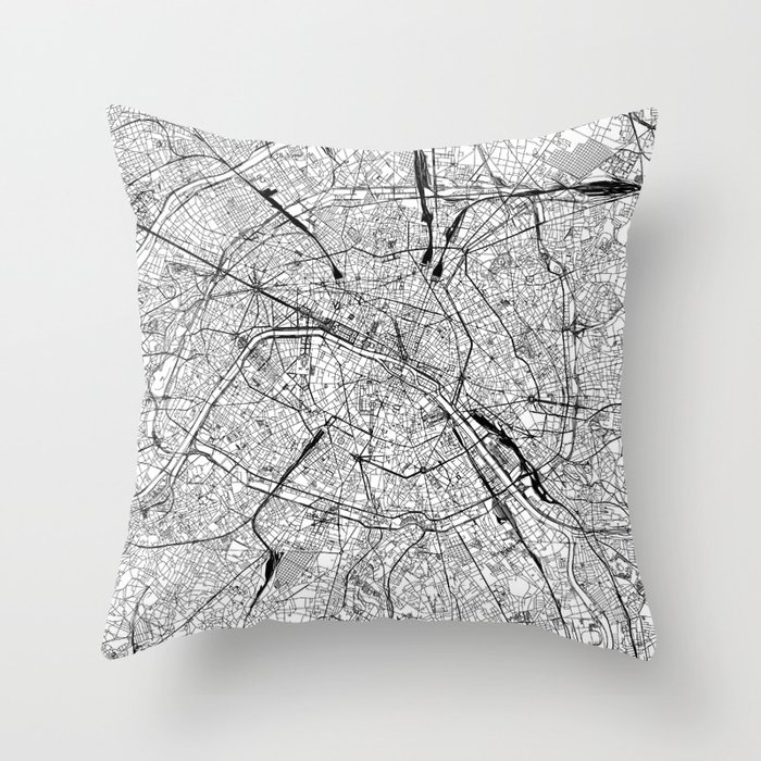 Paris White Map Throw Pillow