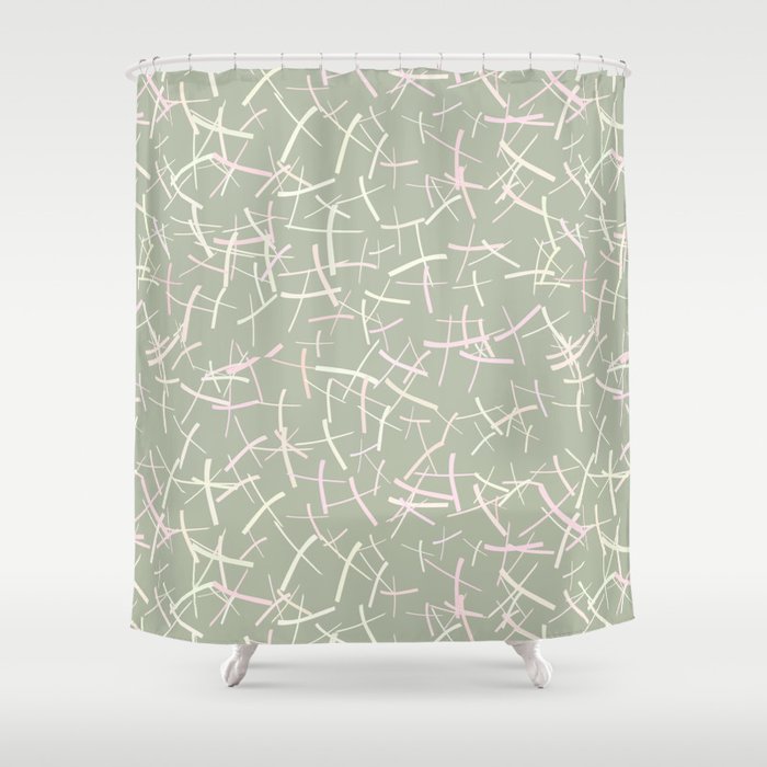 Chaos Crosses in Sage Green, Cream and Pink | Pattern Shower Curtain