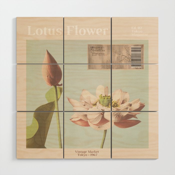 Lotus Flower Vintage Magazine Wood Wall Art