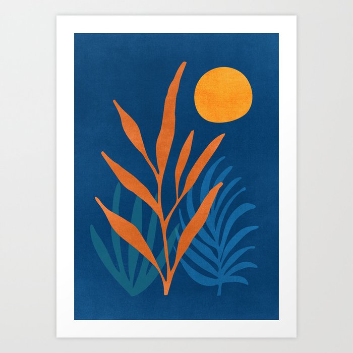 Super Moon Landscape in Blue and Orange Art Print