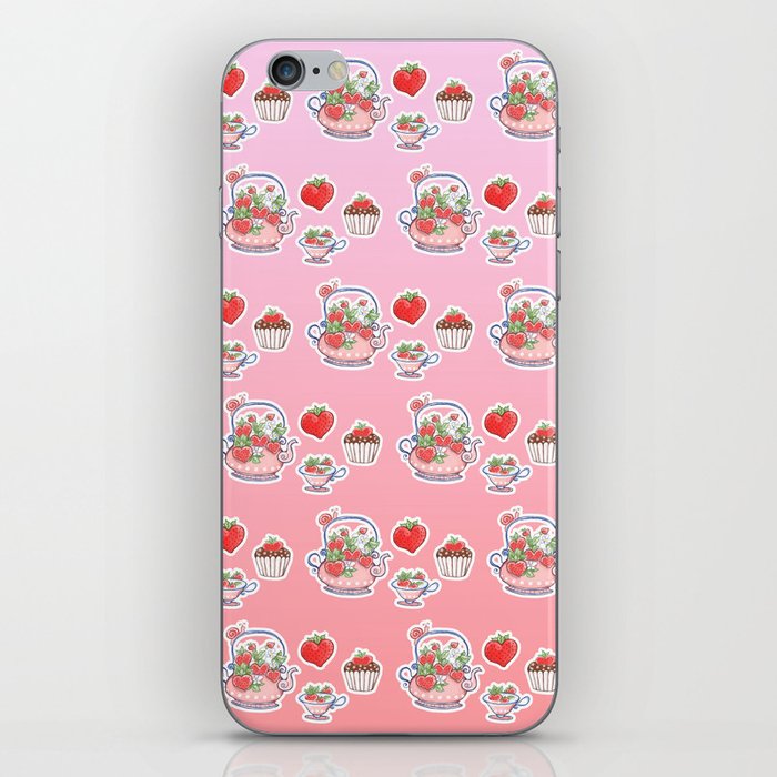 Strawberry teapot with cup and muffin iPhone Skin