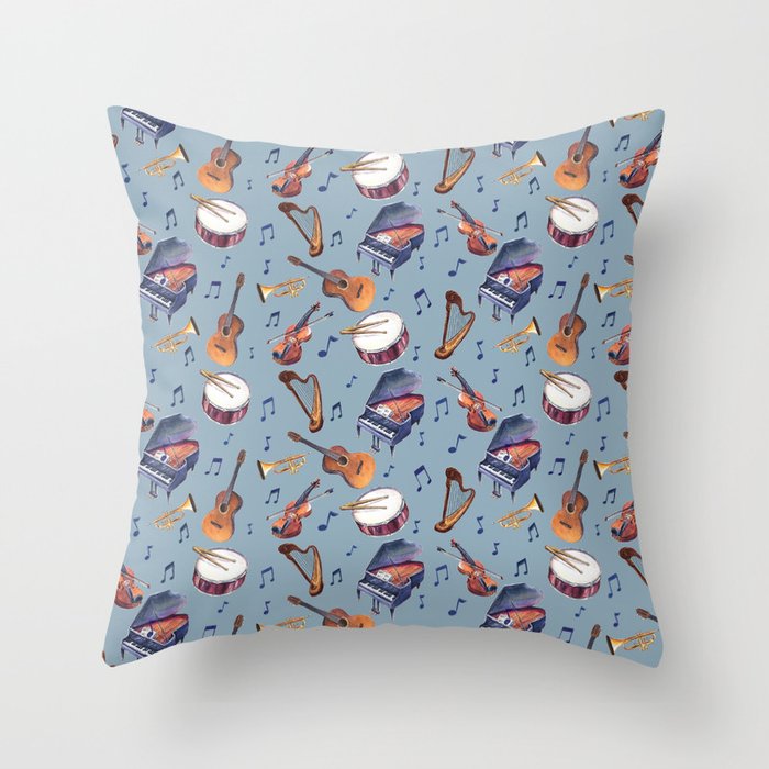 Watercolor Musical Instrument Pattern Throw Pillow