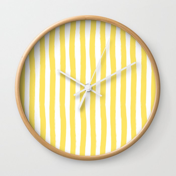 Yellow and White Cabana Stripes Palm Beach Preppy Wall Clock