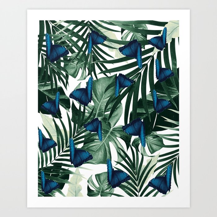 Tropical Butterfly Jungle Leaves Pattern #1 #tropical #decor #art #society6 Art Print