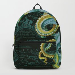 Green Octopus Vintage Map Dark Green Backpack