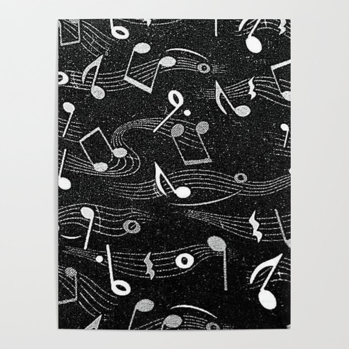 Musical Notes black and white textile photograph Poster