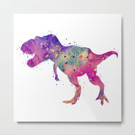 T-Rex Dinosaur Tyrannosaurus Rex Art Wild Animals Nursery Decor Kids Room Watercolor Pint Purple Art Metal Print