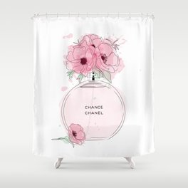 Round Pink Perfume with Flowers Shower Curtain
