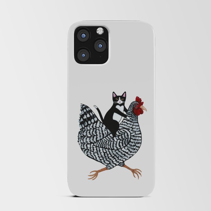 Tuxedo Cat Riding a Chicken iPhone Card Case