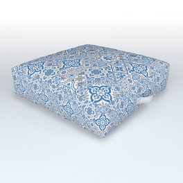 Blue and Gray Heritage Vintage Traditional Moroccan Zellij Zellige Tiles Style Outdoor Floor Cushion