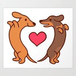 Cute cartoon dachshunds in love Art Print