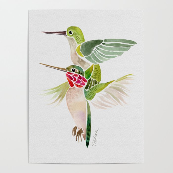 Hummigbird Pair - Watercolor Hummingbirds Bird Print Poster