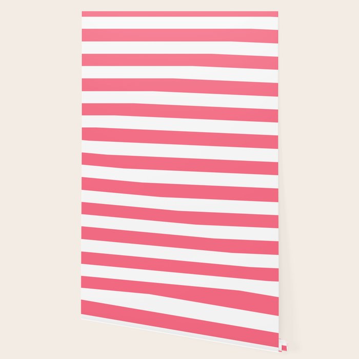 Download Wild watermelon - solid color - white stripes pattern Wallpaper by makeitcolorful | Society6