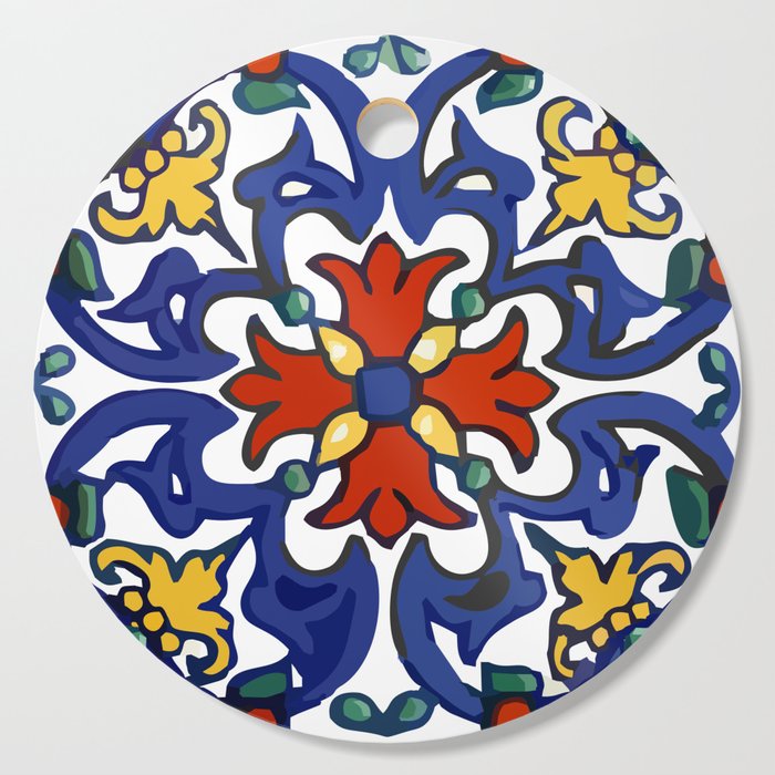 Talavera Mexican tile inspired bold design in blue, green, red, orange Cutting Board