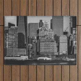 New York City Manhattan skyline black and white Outdoor Rug