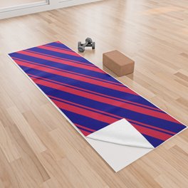 [ Thumbnail: Crimson and Blue Colored Lines/Stripes Pattern Yoga Towel ]