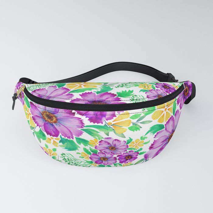 watercolor cosmos flowers pattern on white background  Fanny Pack