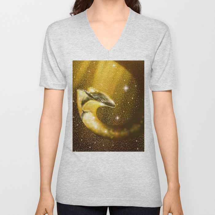 starry whale in golden space V Neck T Shirt