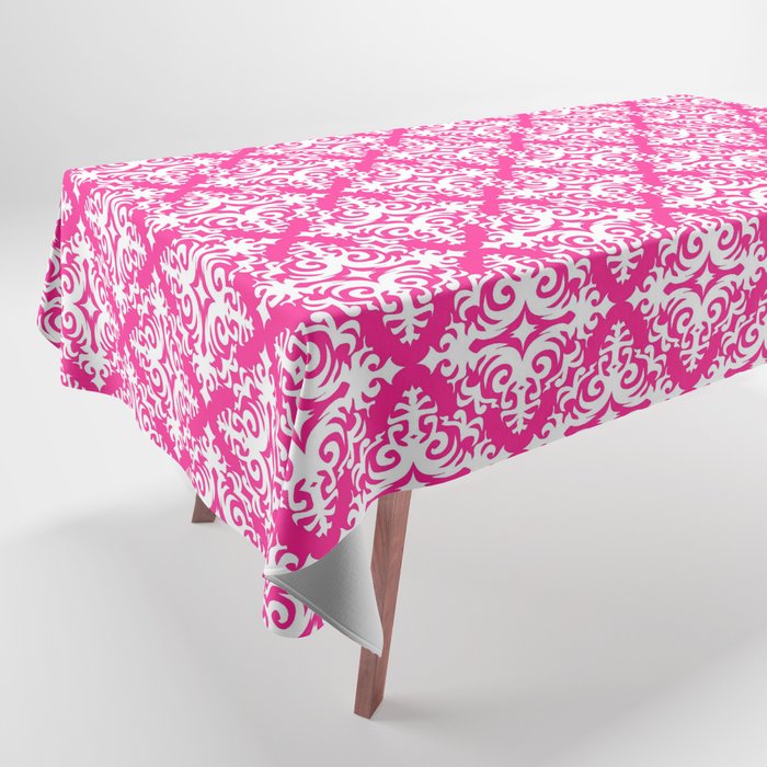 Damask (White & Dark Pink Pattern) Tablecloth