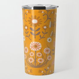 Arts and Crafts Folk Floral - Mocha and Ivory on Clementine orange - floral pattern by Cecca Designs Travel Mug