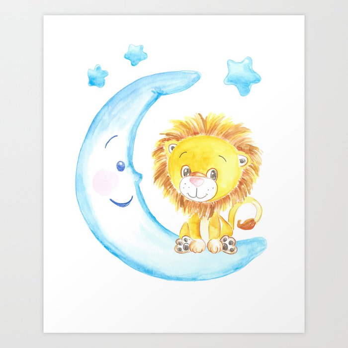 Baby Lion Blue Moon With Stars Baby Boy Room Baby Shower Gift