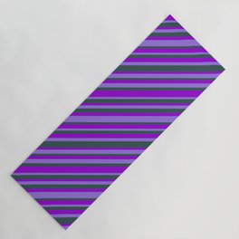[ Thumbnail: Purple, Dark Slate Gray, and Dark Violet Colored Lines Pattern Yoga Mat ]
