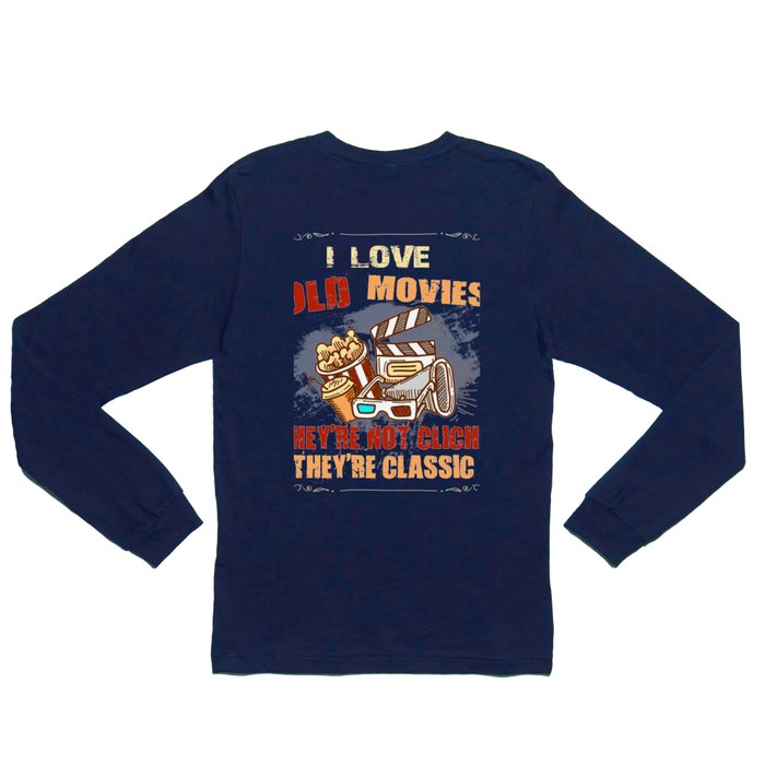 I Love Movies Classic Movie Lover Popcorn T-Shirt Long Sleeve T Shirt EasyDz | Society6
