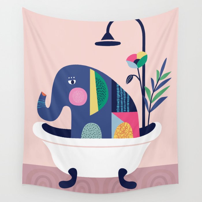 Elephant in the tub Wall Tapestry