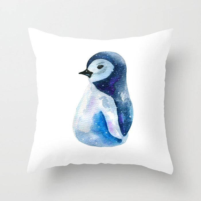 Winter Penguin in the Snow Throw Pillow