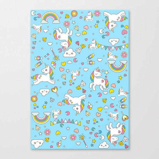 Unicorn Light Blue Pattern Canvas Print