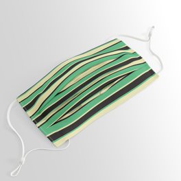 [ Thumbnail: Sea Green, Pale Goldenrod & Black Colored Lines Pattern Face Mask ]