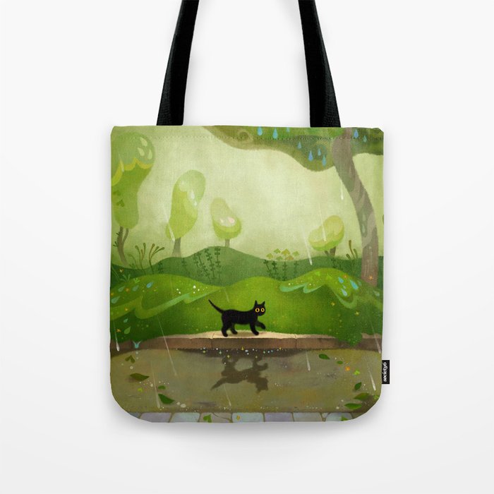 Kitty on a rainy day Tote Bag