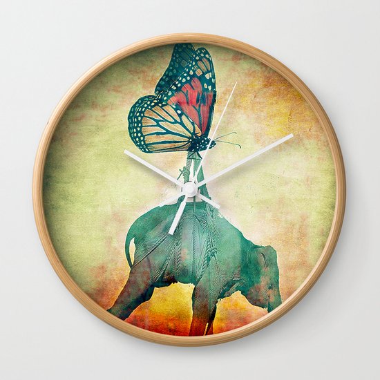 The elephant and the butterfly Wall Clock